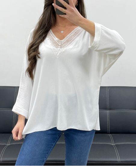 TOP OVERSIZE LENTEJUELAS CON ESCOTE EN V PE0158 BLANCO