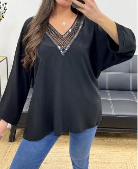 TOP OVERSIZE LENTEJUELAS CON ESCOTE EN V PE0158 NEGRO