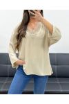TOP OVERSIZE CON SCOLLO A V PAILLETTES PE0158 BEIGE