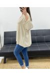 TOP OVERSIZE CON SCOLLO A V PAILLETTES PE0158 BEIGE