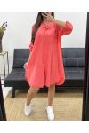 OVERSIZE-HEMDBLUSENKLEID AUS BAUMWOLLGAZE PE0353 CORAL