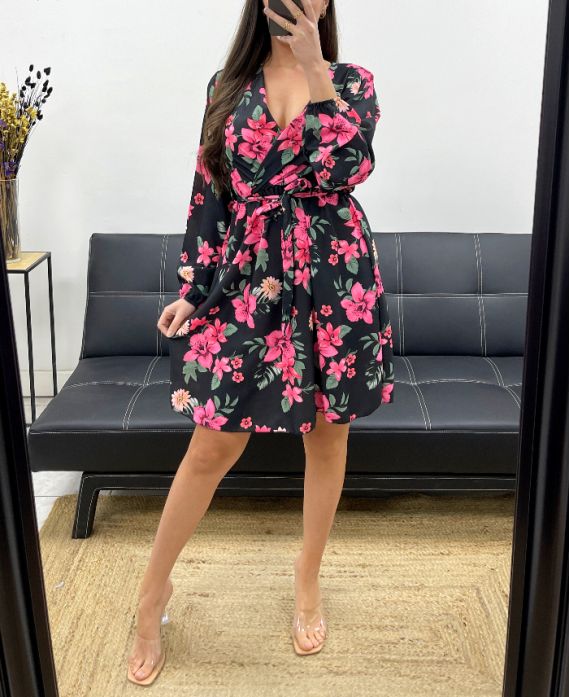 ROBE IMPRIMEE AVEC LIEN PE0074 NOIR