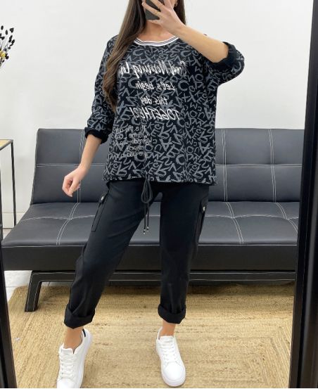 PE0826 KATOENEN SWEATSHIRT GESCHRIFTEN