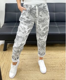 HOSE MIT MILITÄR-KNITTEREFFEKT PE1011 WEISS