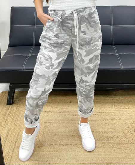 MILITARY CRINKLE EFFECT TROUSERS PE1011 WHITE