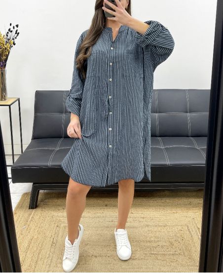 SUKIENKA KOSZULOWA W PASKI PLUS SIZE 2 KIESZENIE PE0078