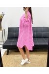 ABITO CHEMISIER TAGLIE FORTI A RIGHE 2 TASCHE PE0078 FUCSIA