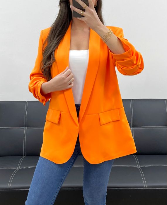 GIACCA BLAZER CON FODERA MANICA ARROTOLATA PE1181 ARANCIO