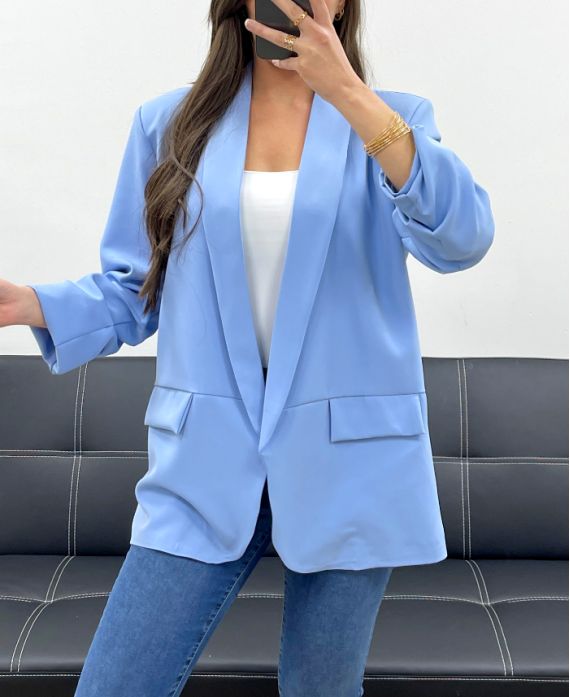 GIACCA BLAZER CON FODERA MANICHE ARROTOLATE SS1181 AZZURRO CIELO