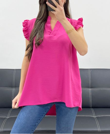 FRILLY SLEEVE PE1076 FUSHIA