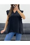 FRILLY SLEEVE TOP PE1076 BLACK