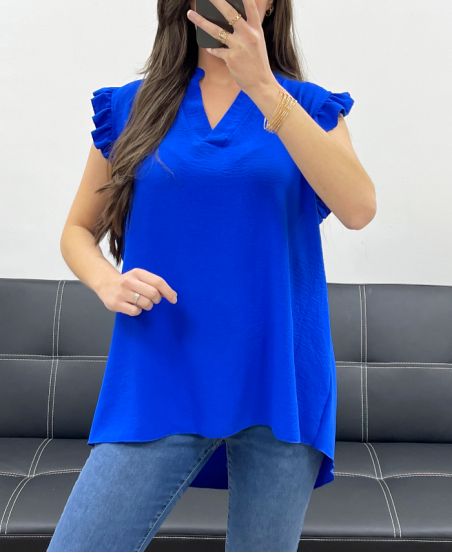 FRILLY SLEEVE TOP PE1076 ROYAL BLUE