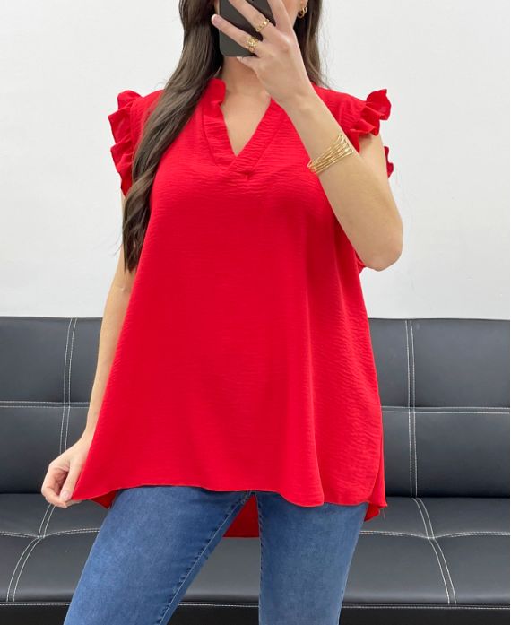 FRILLY SLEEVE TOP PE1076 RED