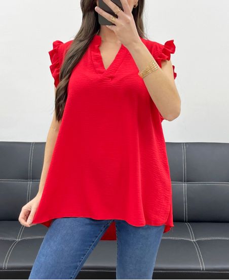 FRILLY SLEEVE TOP PE1076 RED