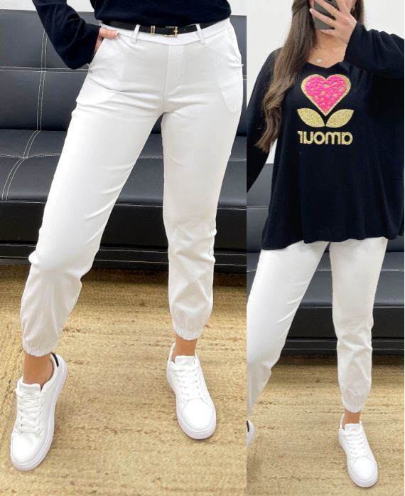 CONFEZIONE DA 4 PANTALONI + CINTURA M-L-XL-XXL PE0142 BIANCO
