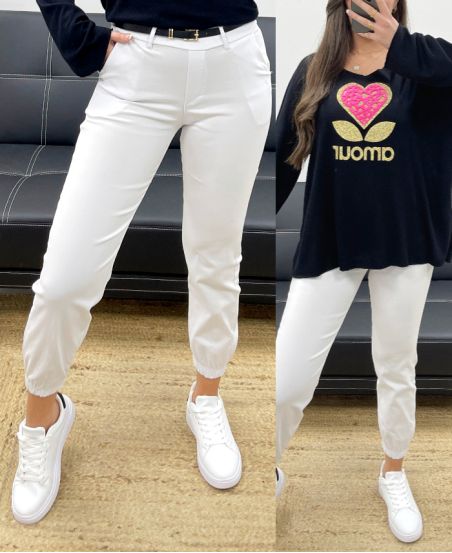 CONFEZIONE DA 4 PANTALONI + CINTURA M-L-XL-XXL PE0142 BIANCO