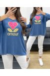 SUÉTER HOLGADO LIGHT FLOCKING LOVE PE0298 AZUL