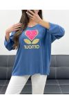 SUÉTER HOLGADO LIGHT FLOCKING LOVE PE0298 AZUL