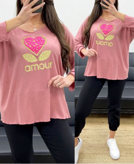 LOOSE SWEATER LIGHT FLOCKING LOVE PE0298 PINK