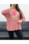 LUŹNY SWETER LEKKI FLOKOWANY LOVE PE0298 RÓŻOWY