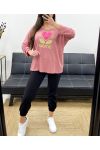 LUŹNY SWETER LEKKI FLOKOWANY LOVE PE0298 RÓŻOWY