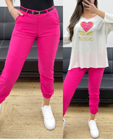 CONFEZIONE DA 4 PANTALONI + CINTURA M-L-XL-XXL PE0142 FUCSIA