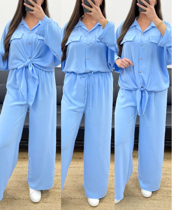 ENSEMBLE CHEMISE + PANTALON PE1053 BLEU CIEL