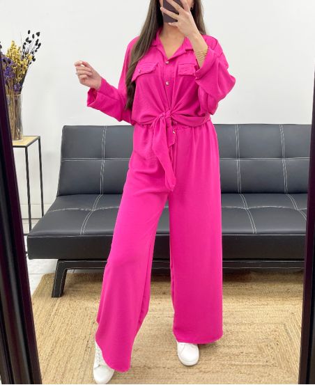 ENSEMBLE CHEMISE + PANTALON PE1053 FUSHIA