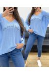 LA VIE EST BELLE PULLOVER SS1016 AZZURRO CIELO