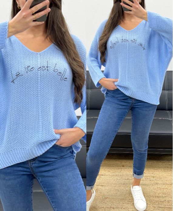 LA VIE EST BELLE PULLOVER SS1016 AZZURRO CIELO