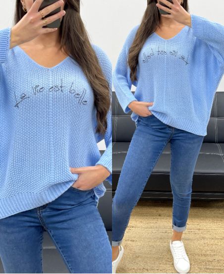 LA VIE EST BELLE PULLOVER SS1016 AZZURRO CIELO