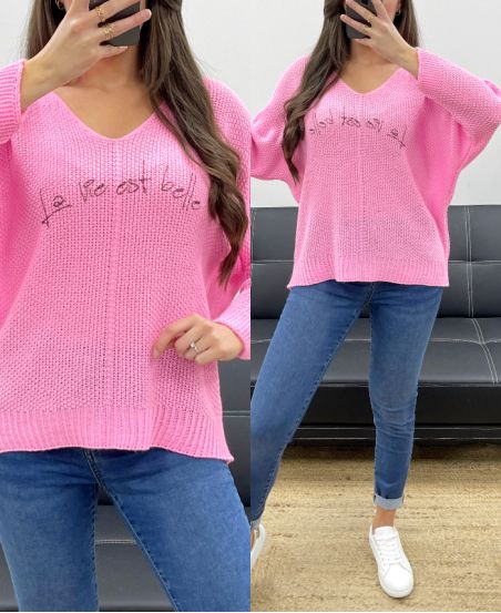 PULLOVER LA VIE EST BELLE SS1016 ROSA