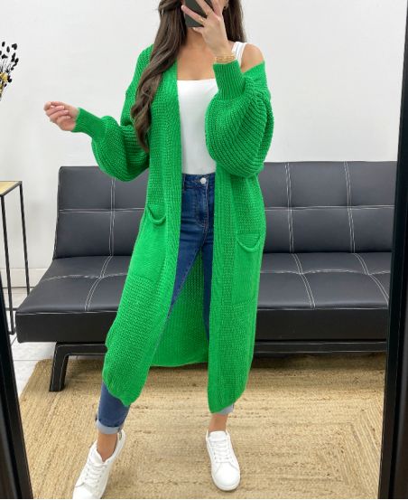 2-POCKET LONG KNIT VEST PE0032 FIR GREEN