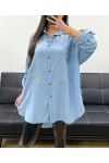 OVERSIZED TENCEL STAR HEMD FS1060 HELLBLAU