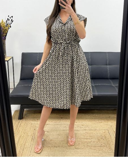 PRINTED SATIN EFFECT DRESS PE1046-3