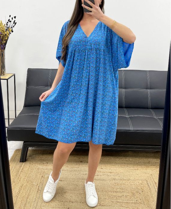 LOCKER FLIESSENDES LIBERTY KLEID FS1162 KÖNIGSBLAU