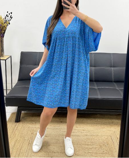 LOCKER FLIESSENDES LIBERTY KLEID FS1162 KÖNIGSBLAU