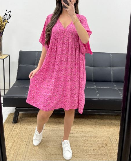 LOCKER FLIESSENDES LIBERTY KLEID FS1162 FUSHIA