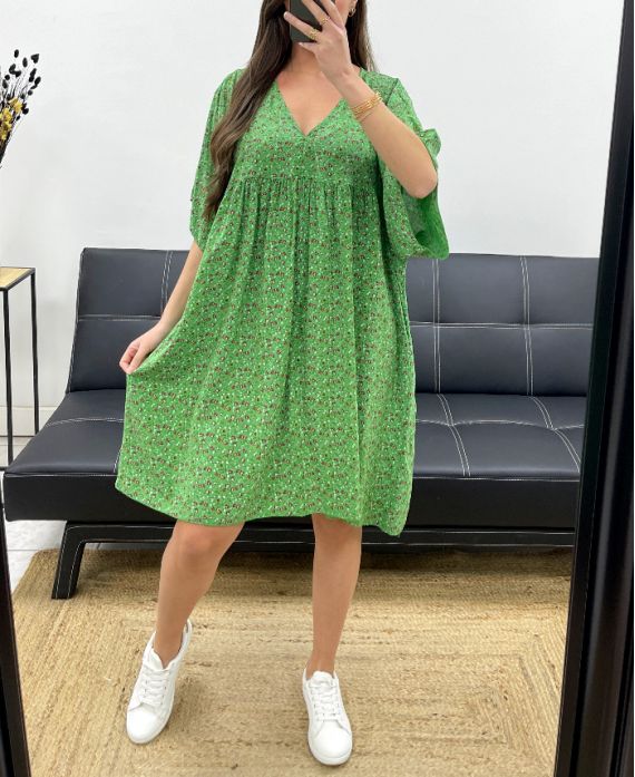 LOCKER FLIESSENDES LIBERTY KLEID PE1162 GRÜN