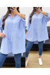 CAMICIA OVERSIZE A RIGHE BLU STRASS STAR PE1061