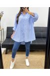 CAMICIA OVERSIZE A RIGHE BLU STRASS STAR PE1061