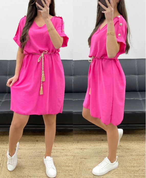 ABITO SPALLE SCOPERTE CON BOTTONI PE785 FUCSIA