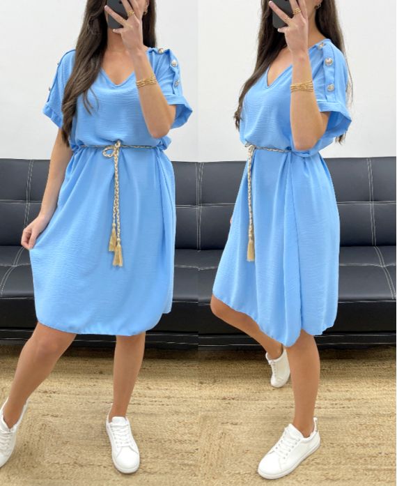 BUTTON-DOWN-KLEID SS785 HIMMELBLAU