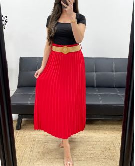 PLEATED SKIRT + PE1094 BELT RED
