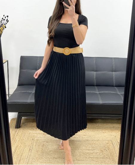 JUPE PLISSEE + CEINTURE PE1094 NOIR