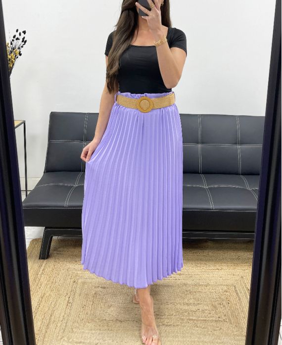 JUPE PLISSEE + CEINTURE PE1094 LILA