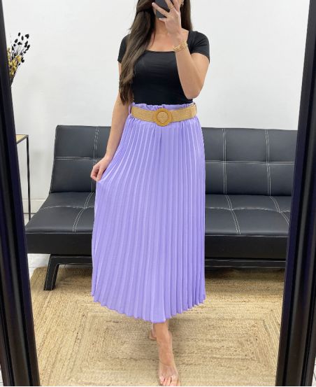JUPE PLISSEE + CEINTURE PE1094 LILA