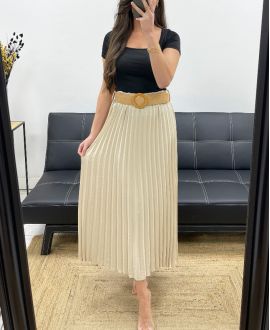 PLEATED SKIRT + BELT PE1094 BEIGE