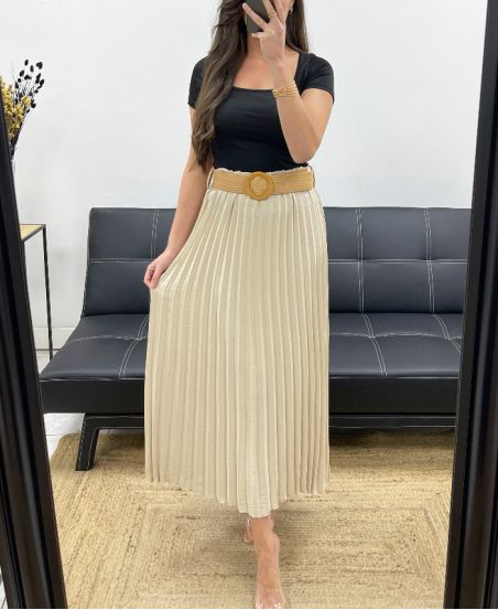GONNA Plissettato + CINTURA PE1094 BEIGE