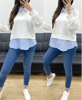 PULL CHEMISE BI-MATIRE PE1155 BLANC
